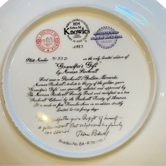 Edwin Knowles Collection of Norman Rockwell Plate Depicting “Grandpa’s Gift” - Picture 8 of 8